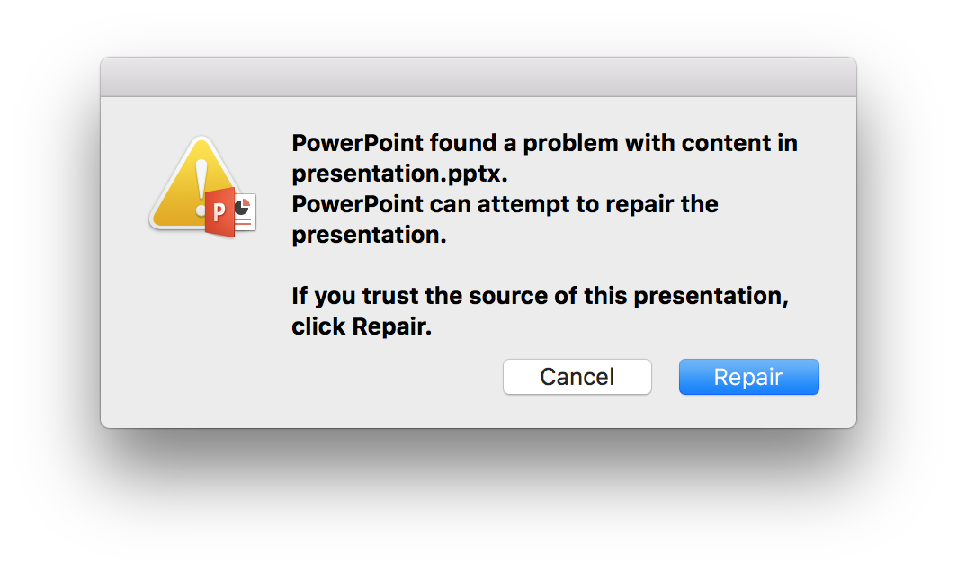 error outside of presentation catalog occurred
