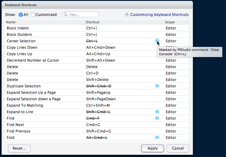 Customizing Keyboard Shortcuts in the RStudio IDE – Posit Support